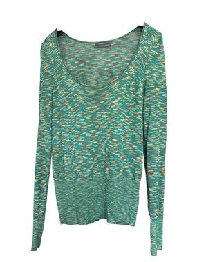 Anthropologie Teal and Yellow Space-Dye Scoop Neck Long Sleeve Top